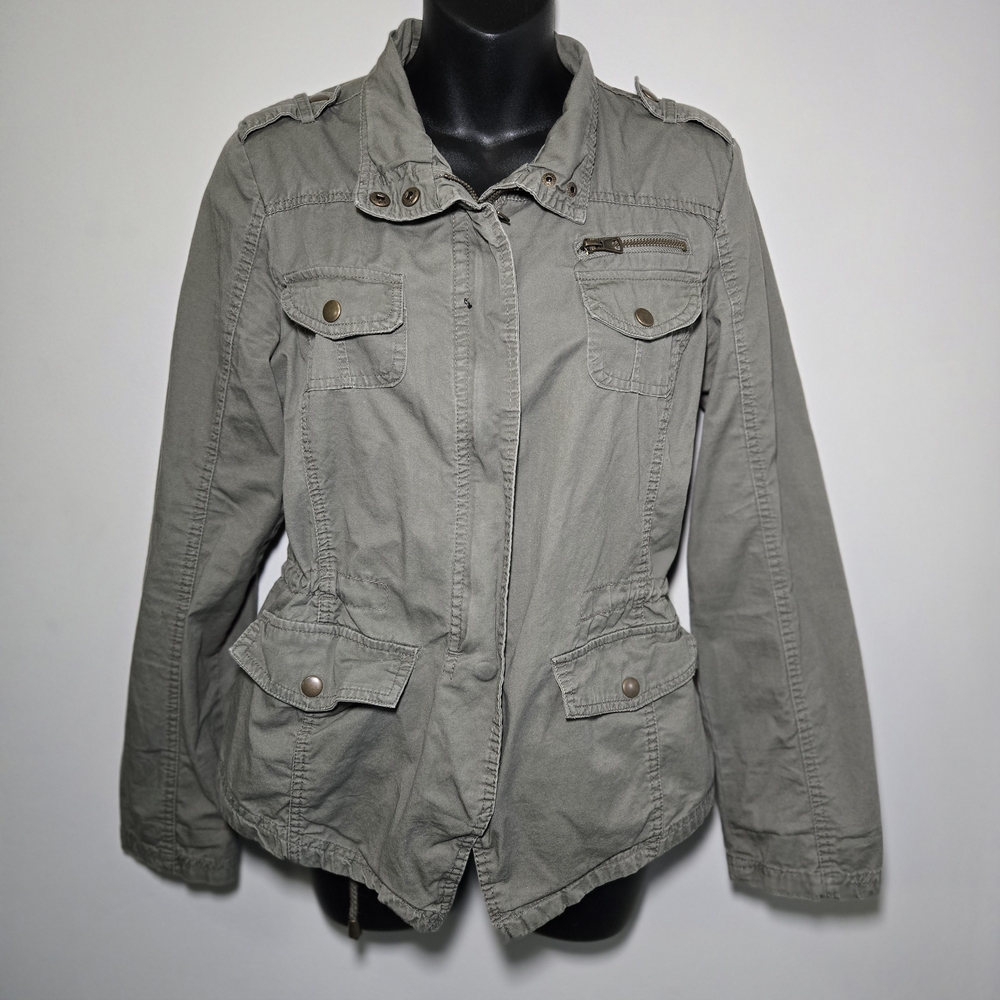 NEW LOOK Womens S Army Green Military Utility Flight Jacket Cinched Waist Snaps